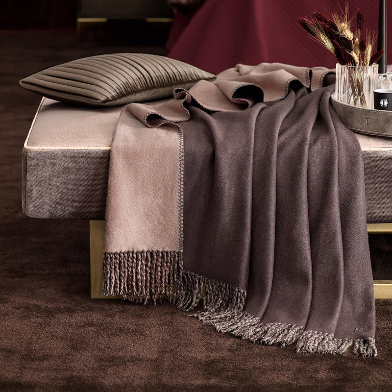Marinetti Throw Blanket, 83" L x 79" W, Beaujolais/Golden Ecru