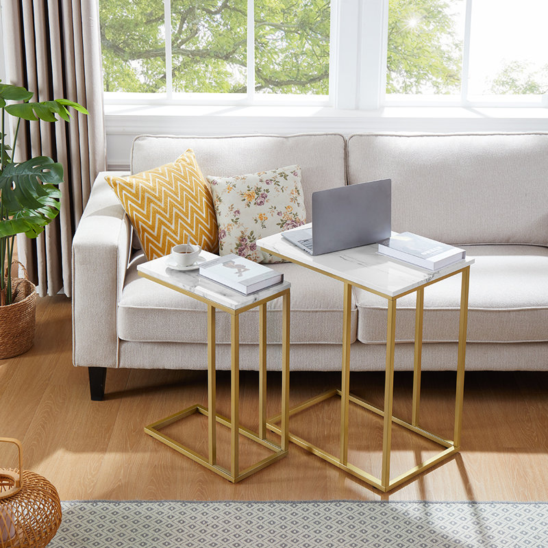 Delavan End Table, Gold, White, 27.7"H x 22.8"W x 14.9"D