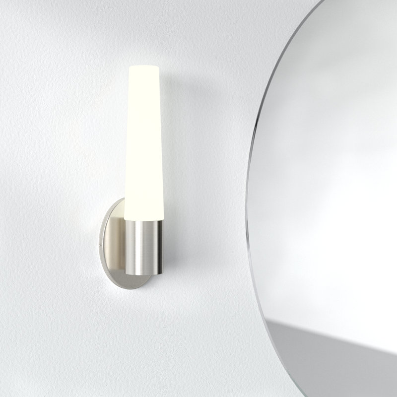 Ernest Integrated Dimmable LED Armed Sconce With Etched Opal Glass Shade, Brushed Nickel