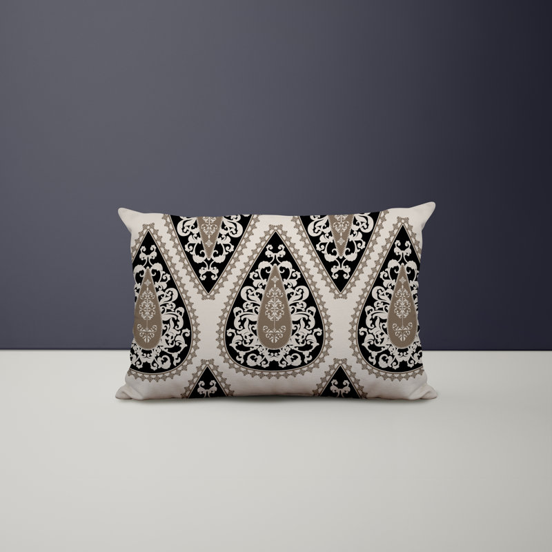 Paisley Outdoor Reversible Throw Pillow, Black