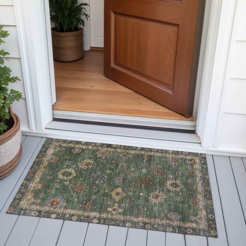 Machine Washable Indoor/Outdoor Xhevrie Fern Rug, Rectangle 1'8" x 2'6"