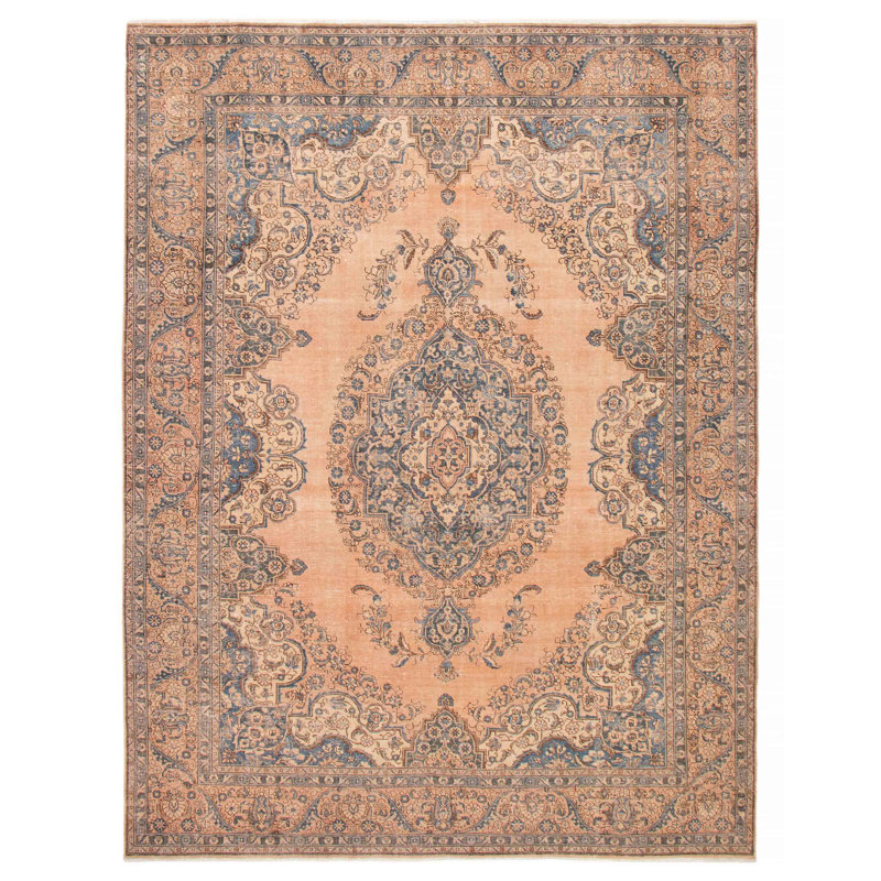 Tapis unique en laine de 9 pi 7 po x 12 pi 6 po brun clair Karlianys