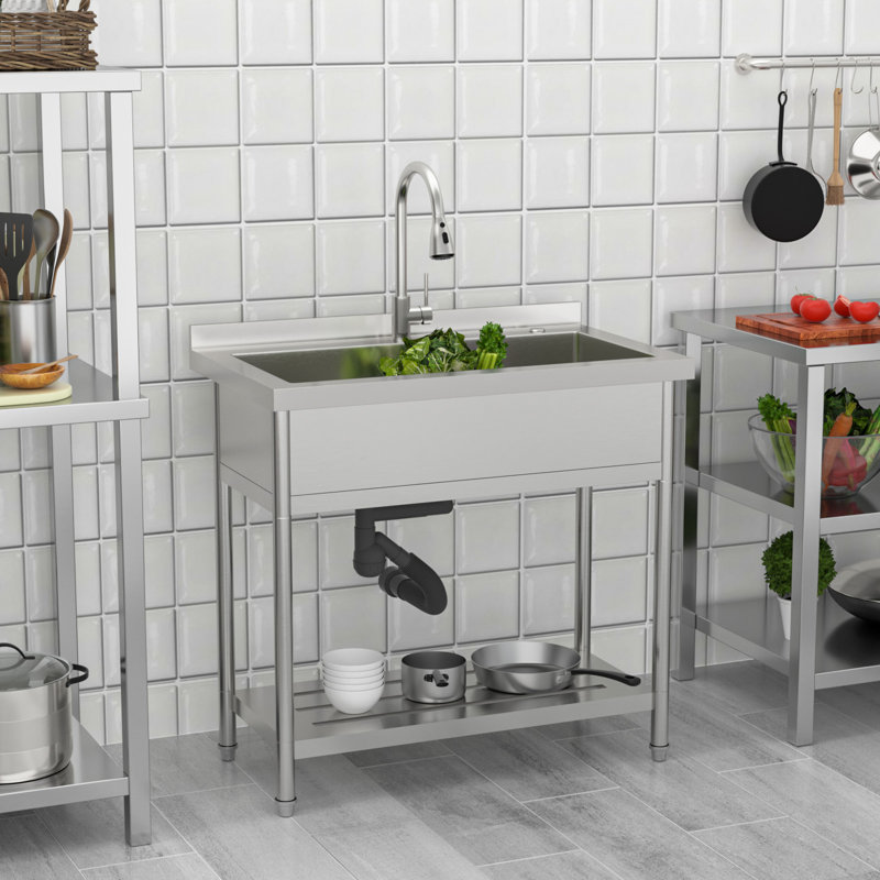 36 Inch Freestanding Stainless Steel Utility Sink for Outdoor Laundry Garage Kitchen Commercial Backyard Garden