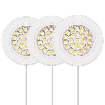 Inlight 2.5" Wide 3000K Dimmable LED Puck Lights Kit, Plug-in Installation with Recessed or Surface Mounted, White Finish Over Metal Construction, Set of 3, IN-0113-3-WH