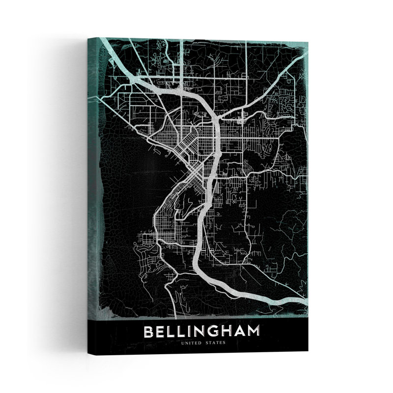 «Bellingham Dark Map Contemporary City», reproduction d'art murale, H 18 po x l 12 po