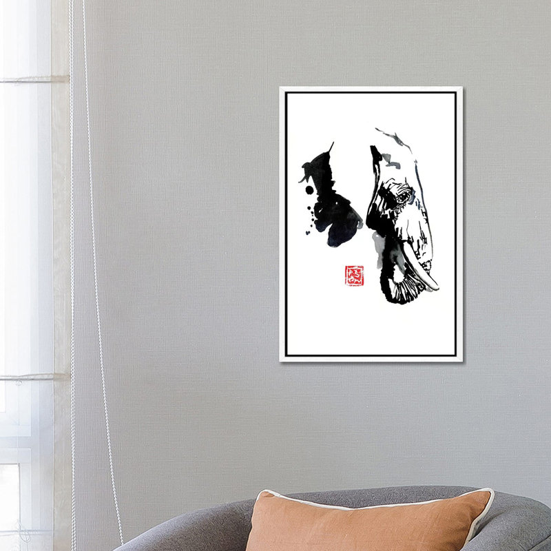 Elephant Profile by Péchane - Print on Canvas, 66.04 cm H x 45.72 cm W, White Framed
