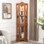 Vitrine à finition chêne avec tablettes en verre trempé et ampoule, espace de rangement intérieur éclairé en chêne-126060753
