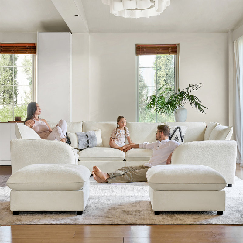 Canapé modulaire moderne avec rangement de 128,5 po Terencio , Ivory