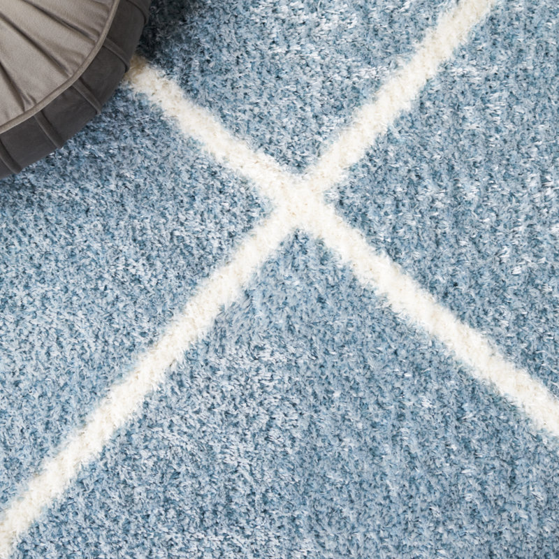 Geometric Blue/White Area Rug, Rectangle 8' x 10'