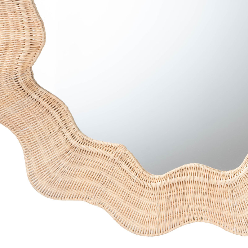 Bali & Pari Hasana Coastal Scalloped Natural Rattan Round Accent Wall Mirror