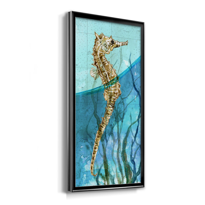 Atlantic Seahorse - Reproduction d'art sur toile encadrée, H 10,5 po x l 18,5 po x P 1,5 po, Toile avec cadre noir