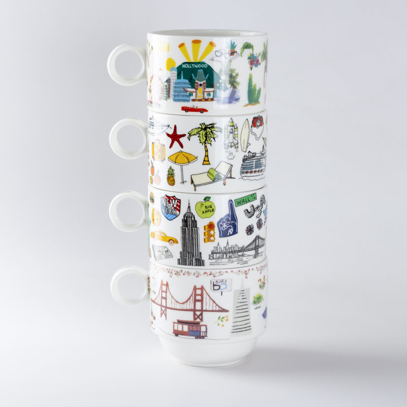  Ensemble de 4 tasses à café, New York / San Francisco / Los Angeles / Miami