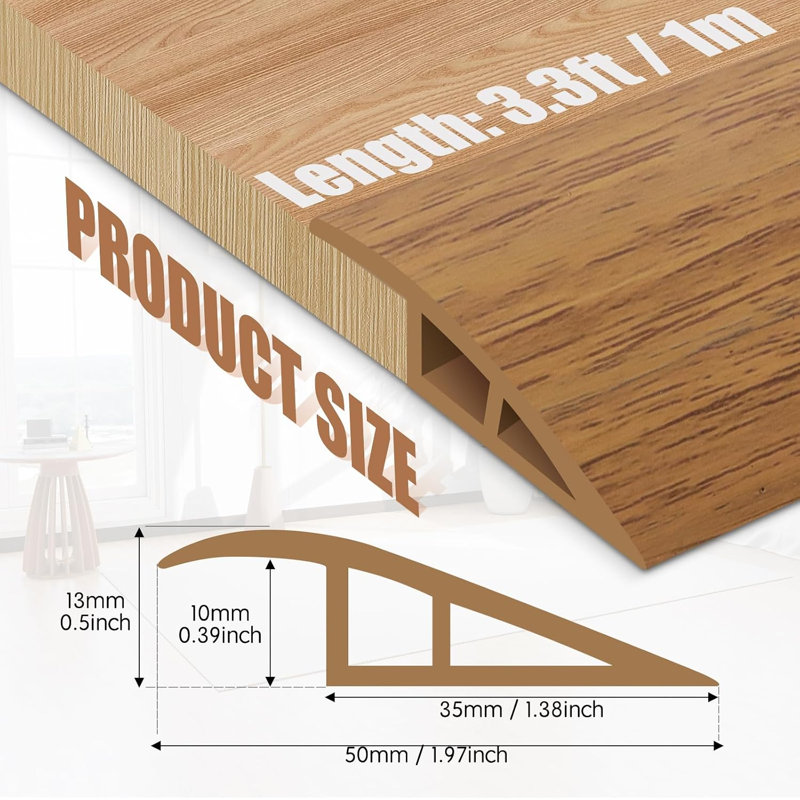 Seuil de porte de transition de plancher 39 po, garniture de réduction de transition de plancher auto-adhésive, bande de seuil de seuil pour les portes, tuiles, tapis