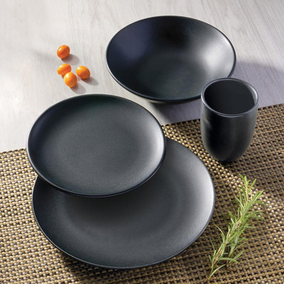 Oxford Unni Solids Ebony Stoneware 16-piece Dinnerware Set, Service for 4