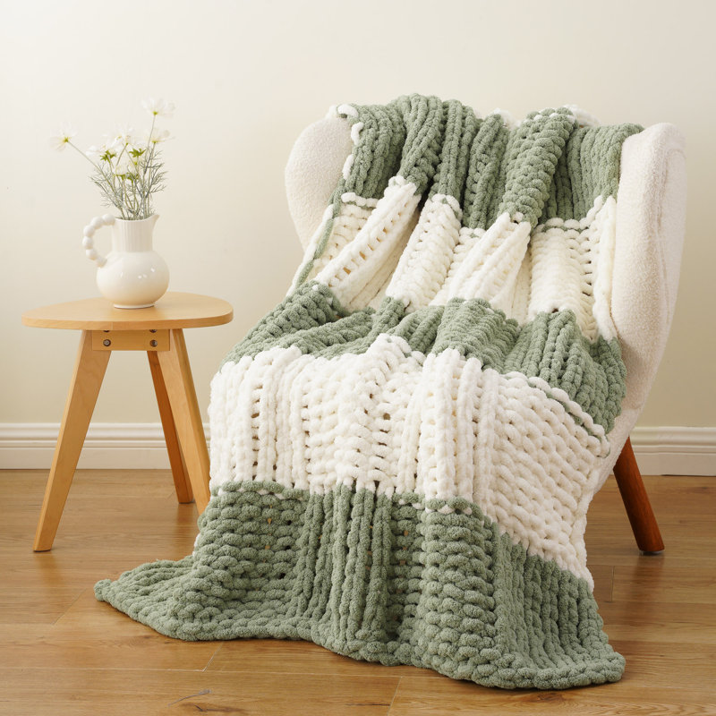 Jeté épais en tricot, jeté en chenille douce et épaisse, grandes couvertures de 50 po x 60 po avec nœuds en corde pour canapé-lit