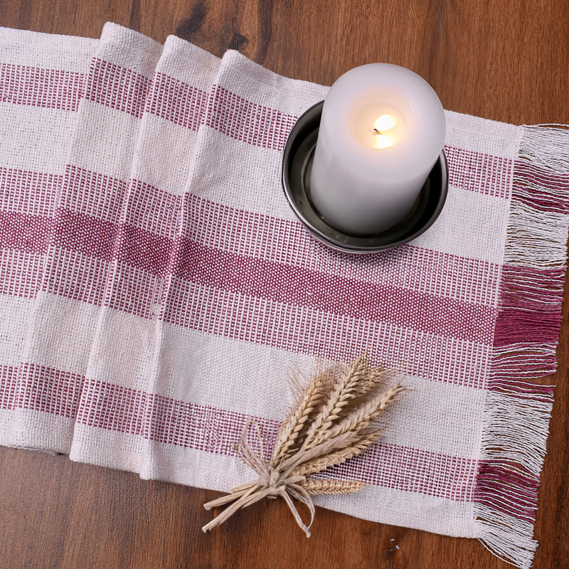 Navaneeth Rectangle Striped Cotton Table Runner, Red