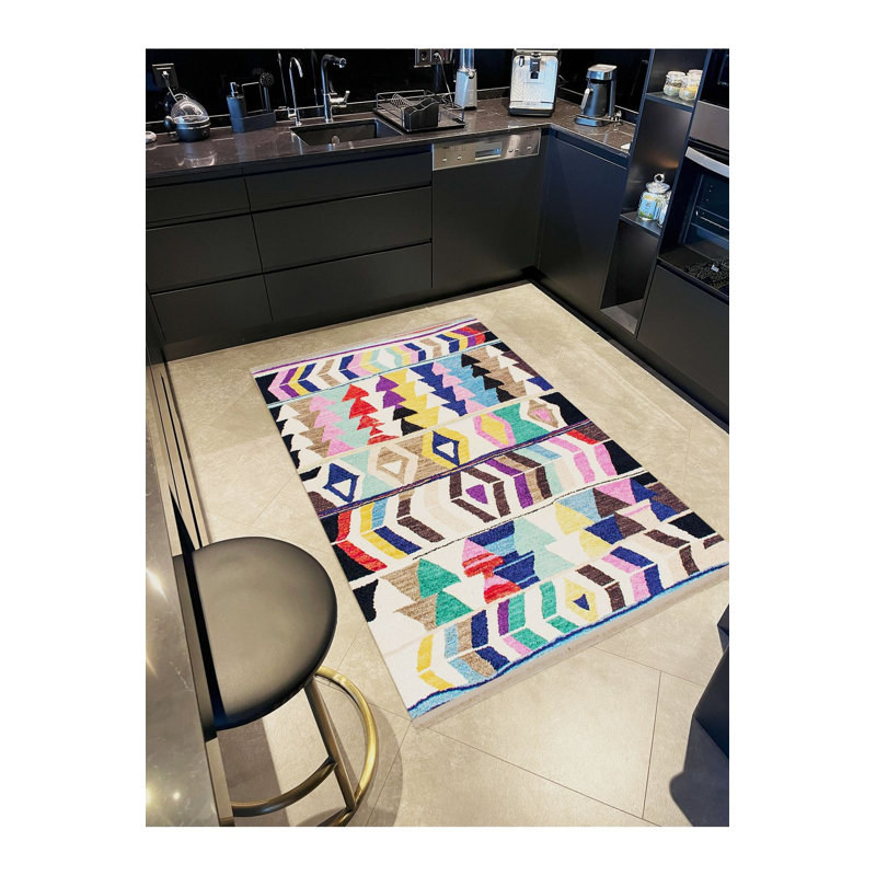 Tapis décoratif multicolore lavable à la machine, Sous-tapis rectangulaire de 3 pi 3 po x 4 pi 11 po