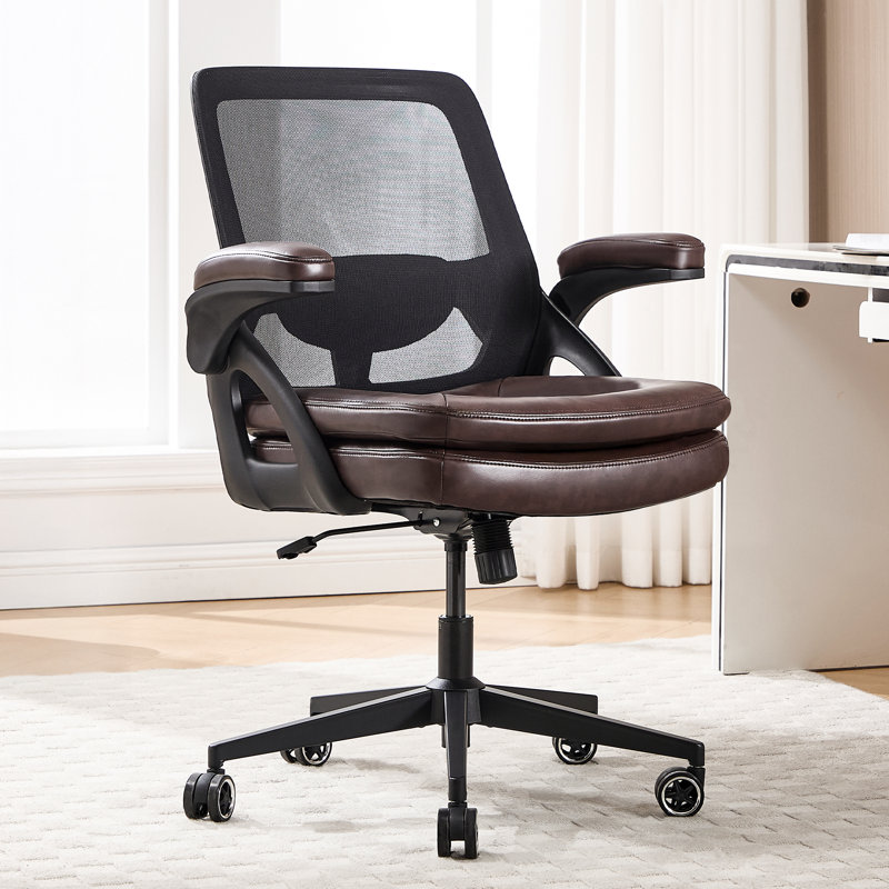 Office Chair with Flip Adjust Armrests , Swivel Computer Desk Chair, Brown