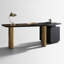 Bureau en bois manufacturé courbé noir et bronze avec 3 tiroirs-131409886