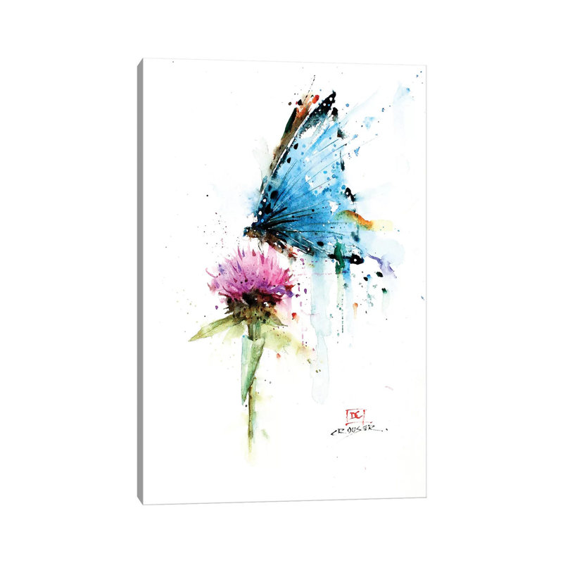 Butterfly & Thistle by Dean Crouser - Wrapped Canvas Painting, 66.04 cm H x 45.72 cm W x 1.91 cm D