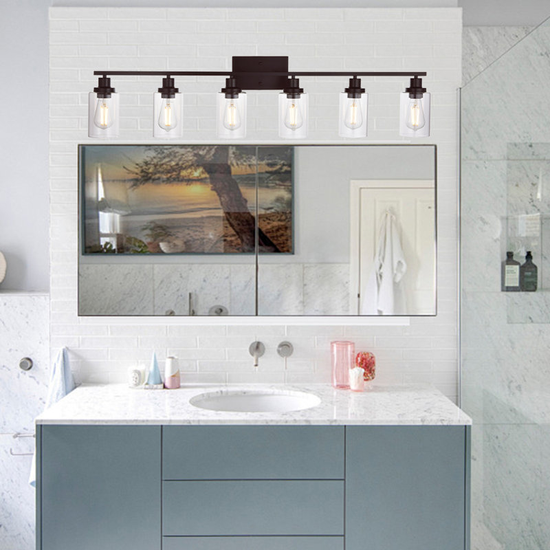 6-Light Bathroom Vanity Light, Modern Vanity Lighting Fixture For Bathroom, Matte Light Fixture, Wall Sconces With Clear Glass Shade, Bathroom Wall Light Over Mirror