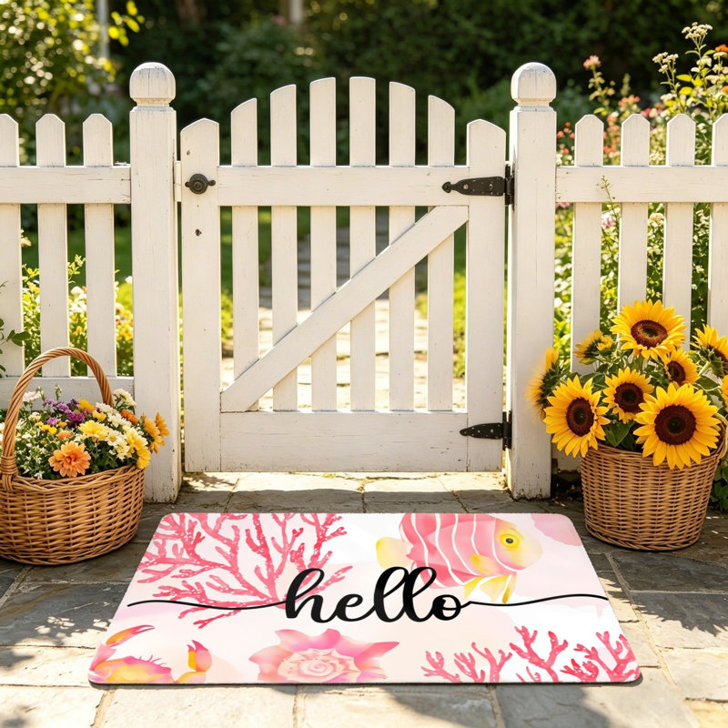 Pink Coral Tropical Fish Floor Rug 24"x 36" for Front Door