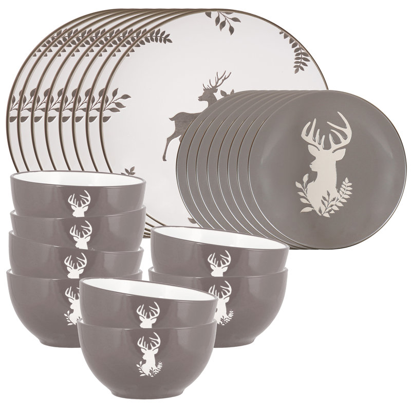 Stoneware Dinnerware Set 24 Piece - Service for 6, Grey