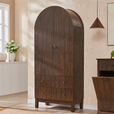 71" Tall Arched Pantry Cabinet, Fluted Kitchen Storage Cabinet with Adjustable Shelves and 2 Large Drawers by Millwood Pines