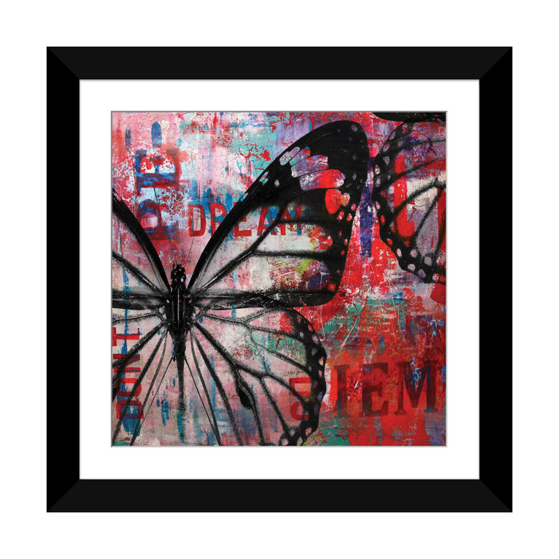 «Butterfly IV», impression sur toile, H 16 po x l 16 po x P 1 po, Papier d'art encadré noir, Blanc