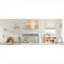 Lit double superposé de style maisonnette avec glissoire à baldaquin et bibliothèque intégrée en bois massif finition blanche-129428089