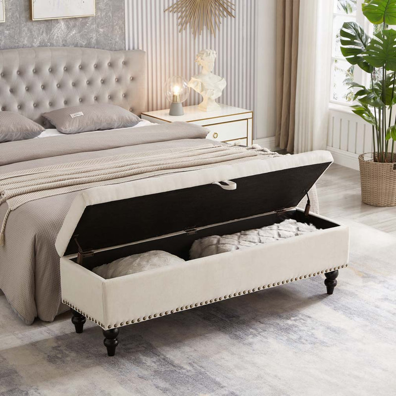 Banc de lit capitonné 59 po avec rangement, Beige