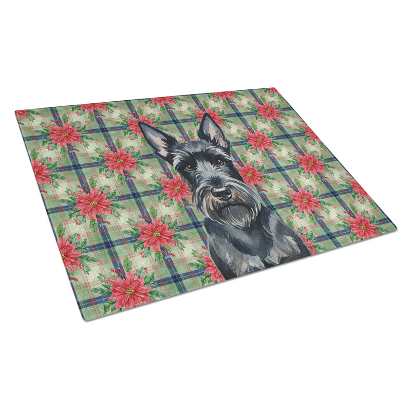 Planche à découper en verre Scottish Terrier Christmas PoinsettIas