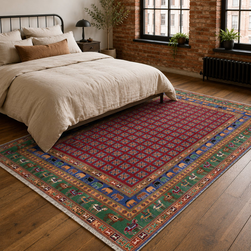 Vintage Look Cotton and Chenille Flatweave Area Rug, 200 cm round