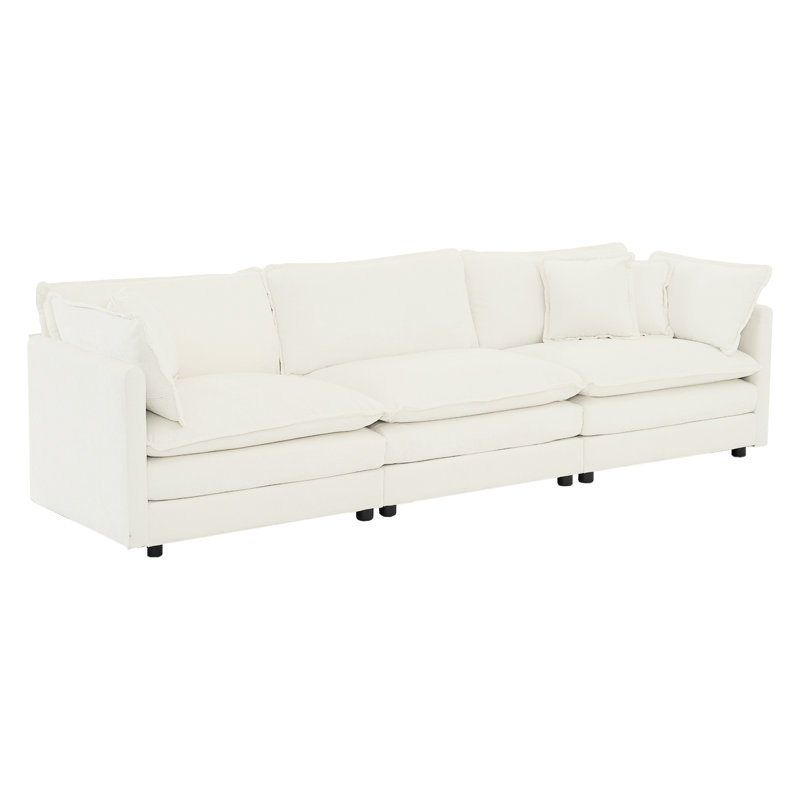 Chenille blanche 3 pour le salon, style Mid-Century moderne avec 2 coussins d'accoudoirs et 3 coussins décoratifs, couvre-oreillers, base en bois, tissu respirant, sièges confortables