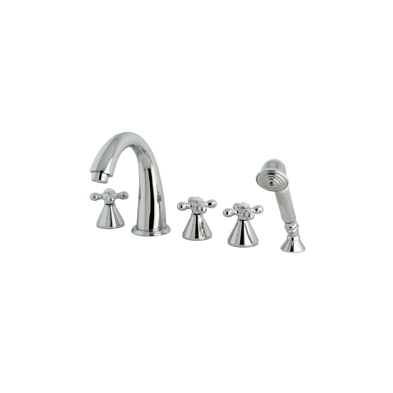 Naples Triple Handle Deck Mounted Roman Tub Faucet with Handshower, Chrome