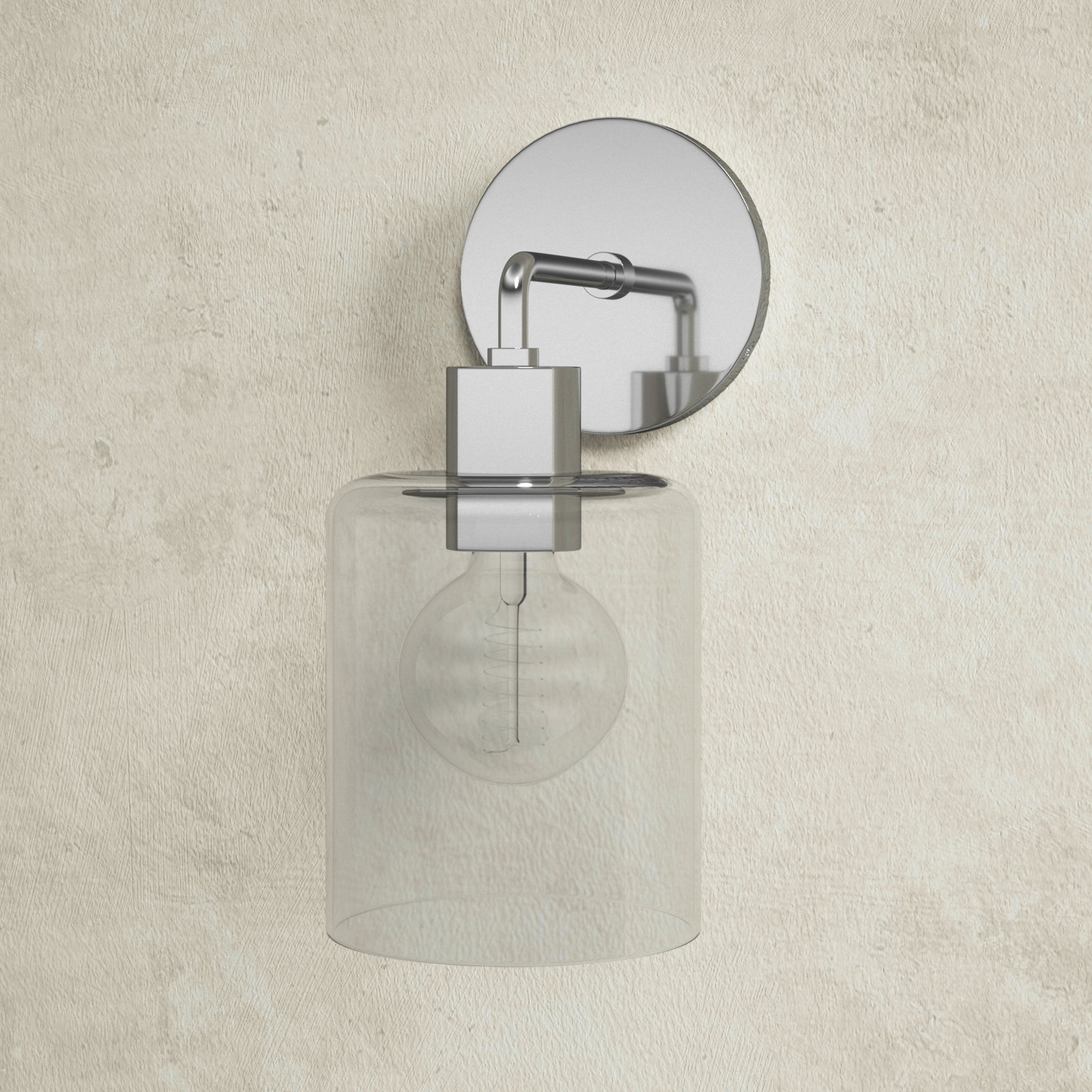 Single Light Glass Dimmable Armed Sconce, Polished Nickel