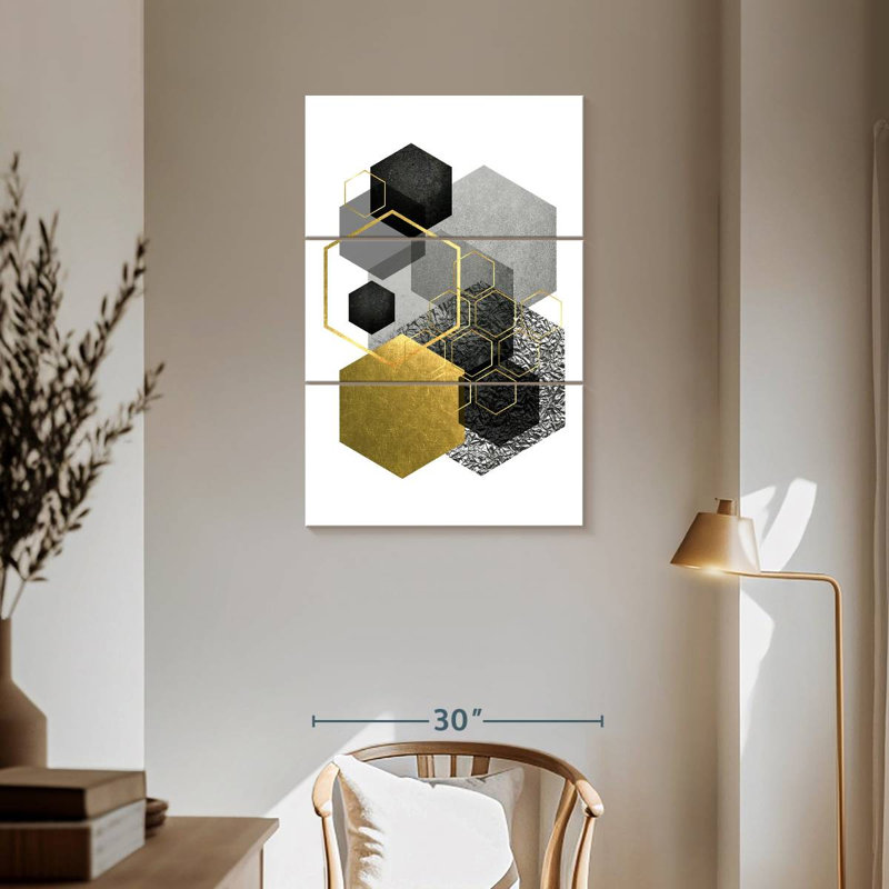 Avery Black Grey Gold Geo I, 57" H x 36" W