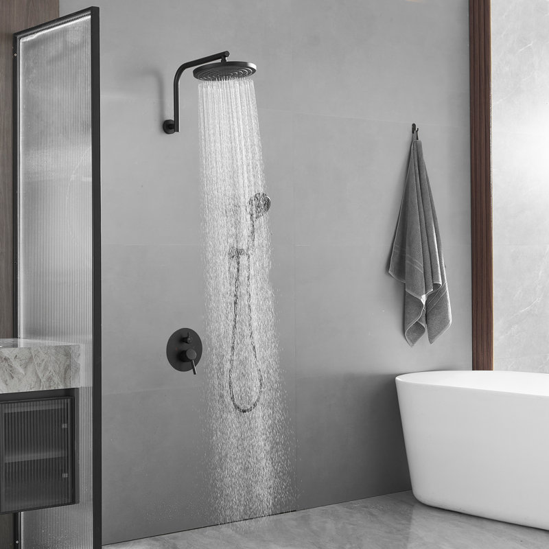 Complete Shower System with Rough in-Valve, Matte Black