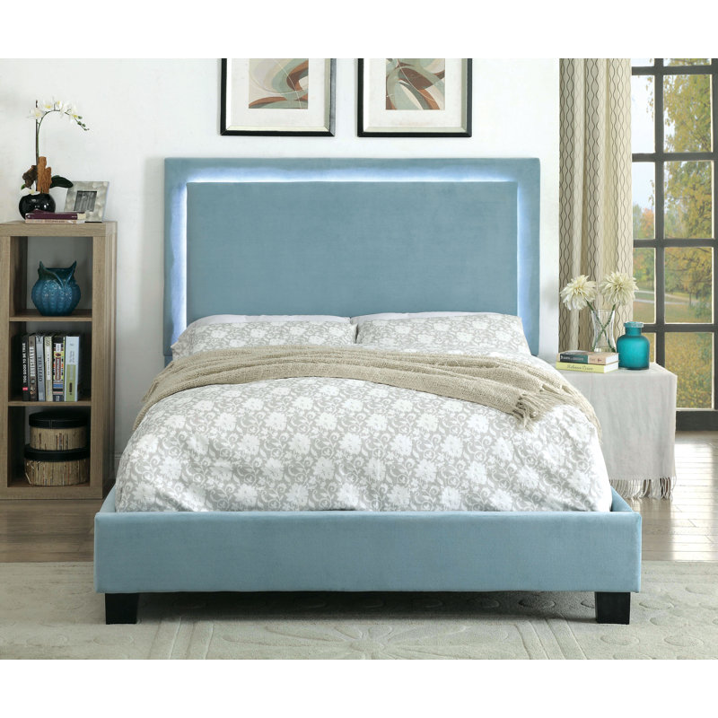 Lit plateforme Mcmahan, Double, Bleu