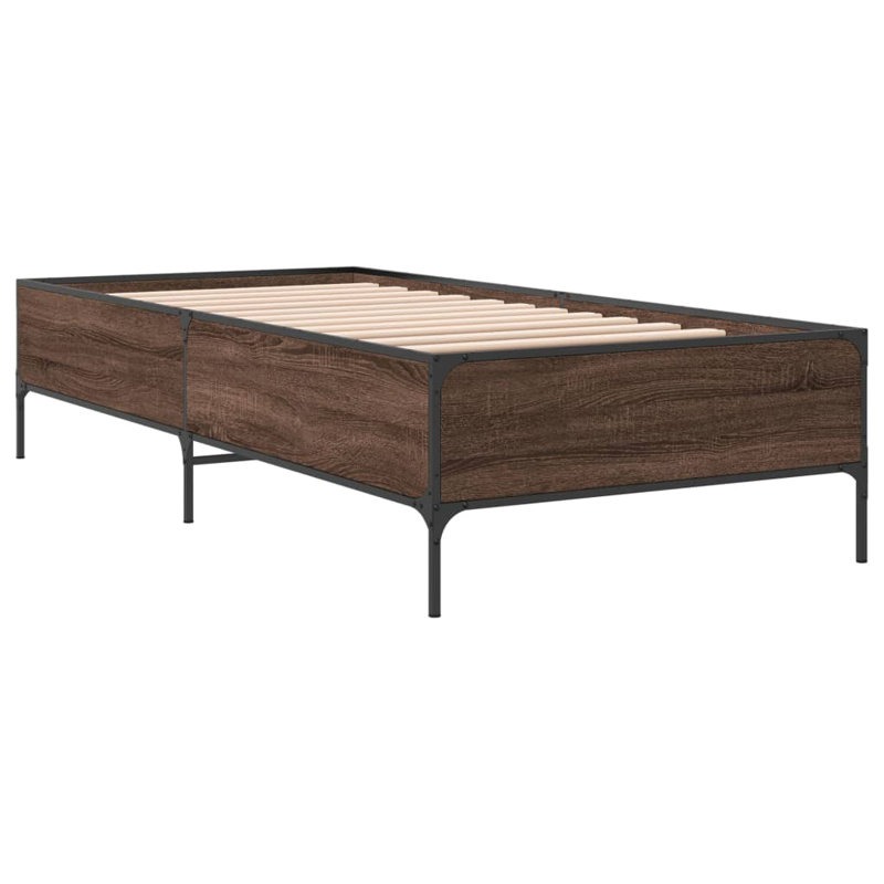 Vidaxl Bed Frame Engineered Wood And Metal, Small Single (2'6), Brown Oak
