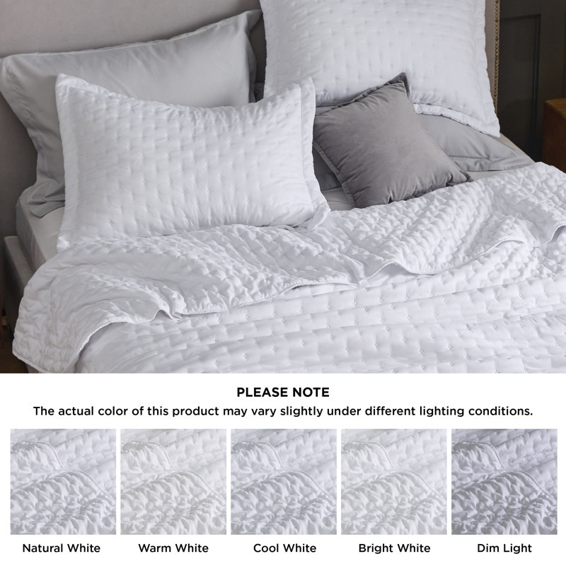 Bedsure Quilt Set for Dorm Decor, Lightweight All-Season Comforter, Bedspread Coverlet with Clover Pattern, White
