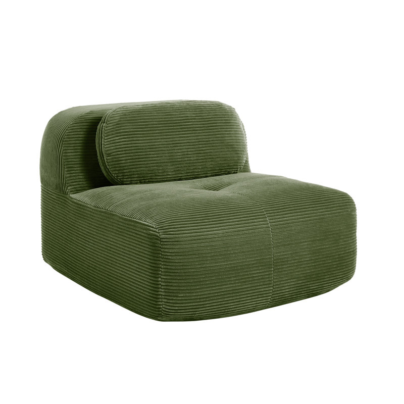 Fauteuil d'appoint modulaire en velours côtelé vert olive avec coussin pour le cou et canapé ergonomique sans assemblage