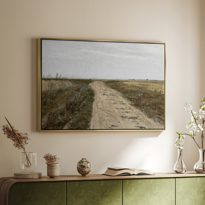 Paysage rétro - DCL XXXV, Toile avec cadre flottant or, H 17 po x l 25 po x P 2 po