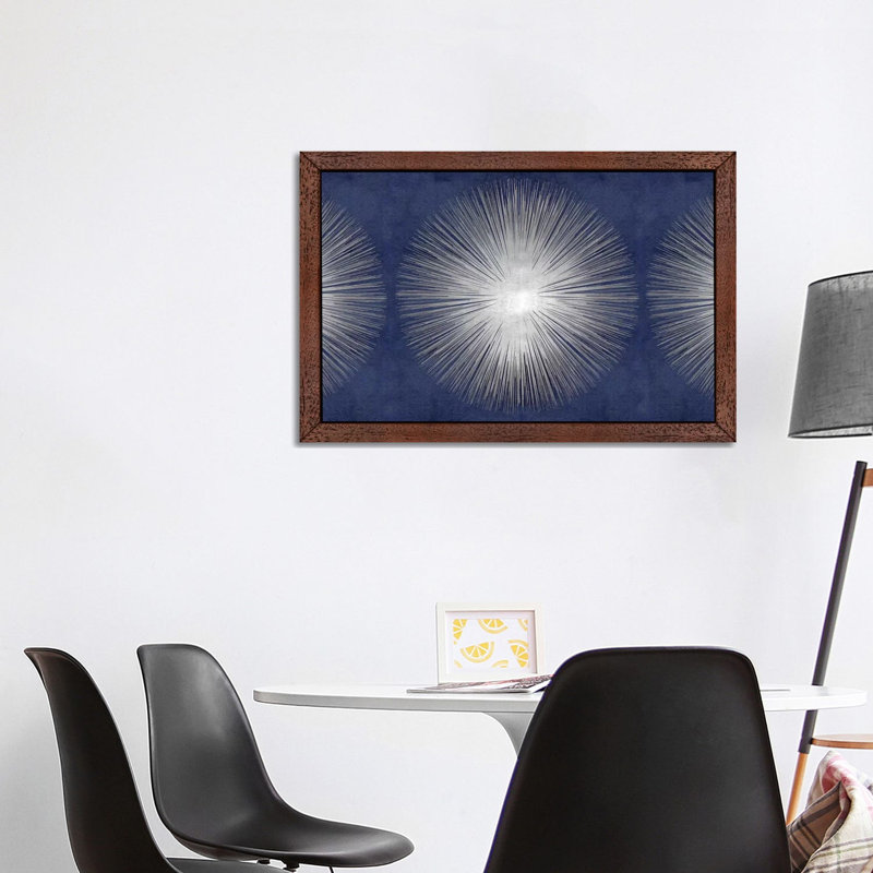 Silver Sunburst On Blue III by Abby Young - Print on Canvas, 152.5 cm H x 101.5 cm W, Brown Floater Framed