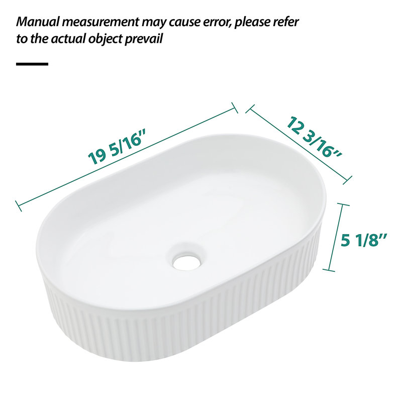 Lavabo de salle de bain vasque ovale en céramique blanche 19,31X12,19 pouces