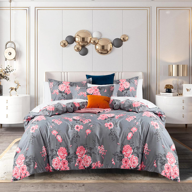 Microfiber Printed Duvet Cover - Soft, Lightweight, Fade-Resistant Bedding with Matching Pillowcases, Bouquet