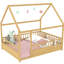 Lit de plancher de maison pleine grandeur de couleur naturelle, structure en bois de pin, haute clôture pour le confort, lit d'entrée spacieux en pin, design amusant-70702980