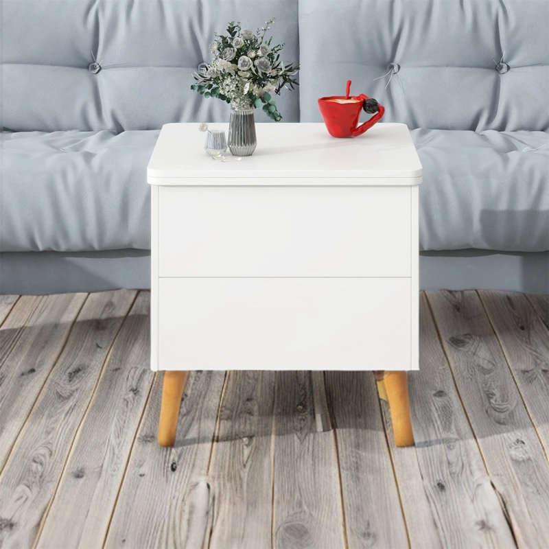 Table basse à 4 pieds avec rangement Jaima, Blanc, Brun