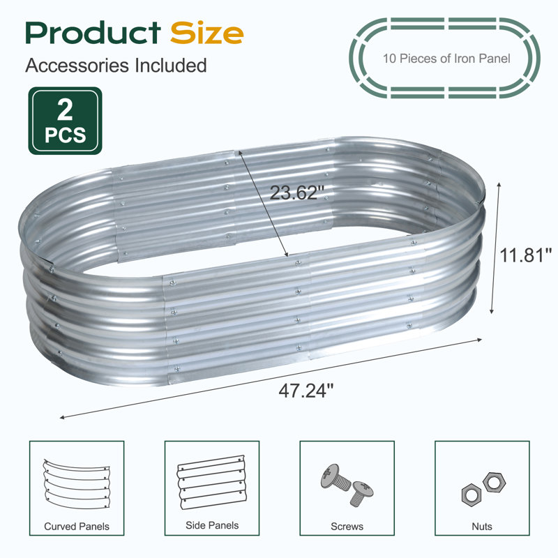 Lit de jardin surélevé galvanisé argent, H 11,81 po x l 47,24 po x P 23,62 po