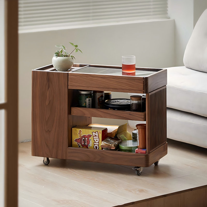 Modern Minimalist Natural Colour Black Walnut Wood Sofa Multifunctional Movable Side Table